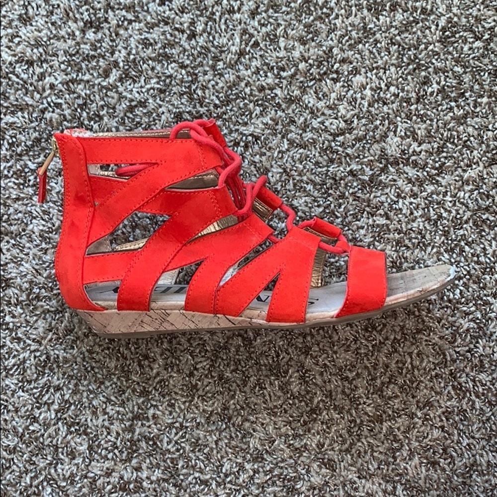 Red tie up sandals